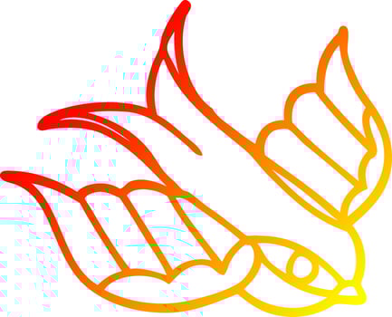 warm gradient line drawing cartoon swallow tattoo vector