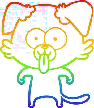 rainbow gradient line drawing cartoon dog with tongue sticking out vector