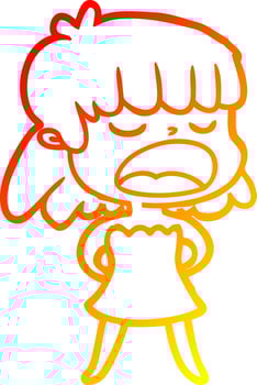 warm gradient line drawing cartoon woman talking loudly vector