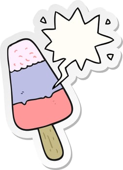 cartoon ice lolly and speech bubble sticker vector