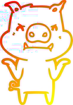 warm gradient line drawing angry cartoon pig shrugging shoulders vector