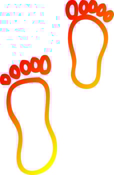 warm gradient line drawing cartoon foot prints vector
