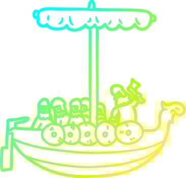 cold gradient line drawing cartoon vikings sailing vector