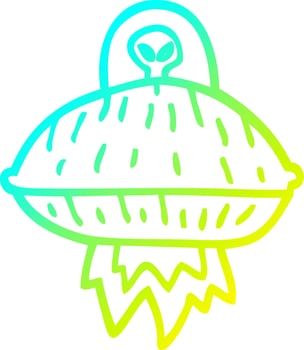 cold gradient line drawing cartoon alien spaceship vector