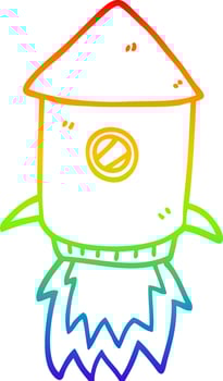 rainbow gradient line drawing cartoon space rocket vector