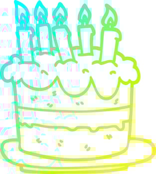 cold gradient line drawing cartoon birthday cake vector