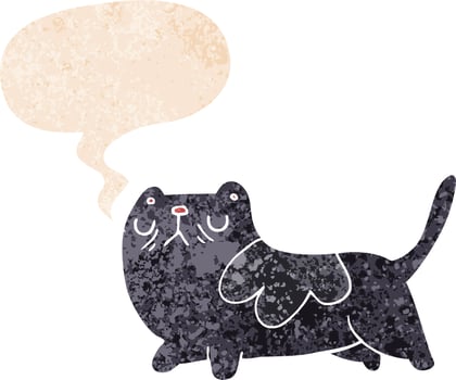 cartoon cat and speech bubble in retro textured style vector