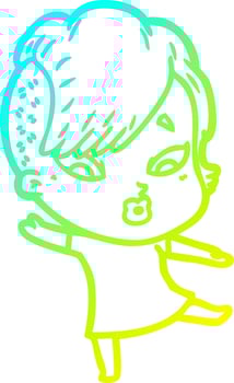 cold gradient line drawing cartoon surprised girl vector