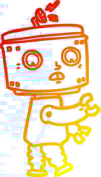 warm gradient line drawing cartoon robot vector