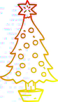 warm gradient line drawing cartoon christmas tree vector