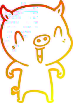 warm gradient line drawing happy cartoon pig vector