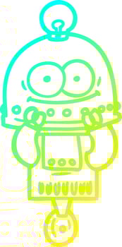 cold gradient line drawing happy carton robot with light bulb vector