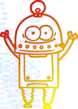 warm gradient line drawing happy carton robot with light bulb vector