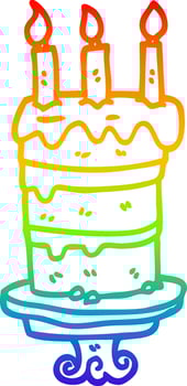 rainbow gradient line drawing cartoon birthday cake vector