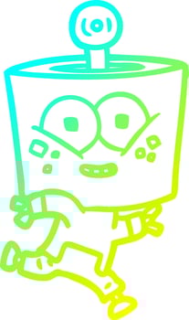 cold gradient line drawing happy cartoon robot running vector