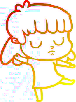 warm gradient line drawing cartoon indifferent woman dancing vector
