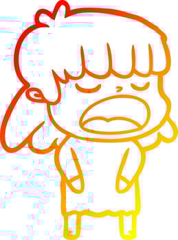 warm gradient line drawing cartoon woman talking loudly vector