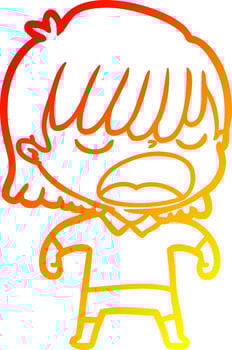 warm gradient line drawing cartoon woman talking loudly vector
