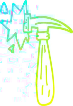 cold gradient line drawing cartoon hammer banging vector