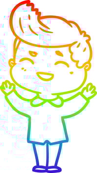 rainbow gradient line drawing cartoon man laughing vector
