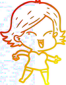 warm gradient line drawing happy cartoon girl vector