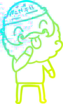 cold gradient line drawing man with beard sticking out tongue vector