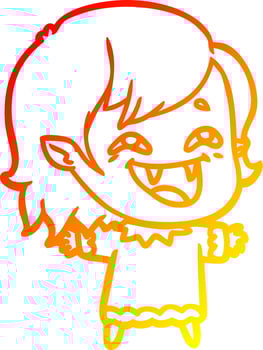 warm gradient line drawing cartoon laughing vampire girl vector