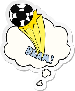 cartoon kicked soccer ball and thought bubble as a printed sticker vector