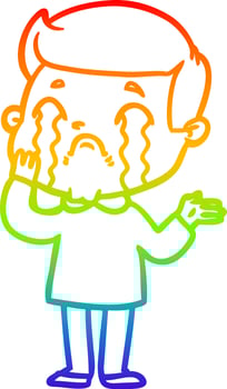 rainbow gradient line drawing cartoon man crying vector
