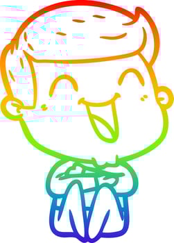 rainbow gradient line drawing cartoon man laughing vector