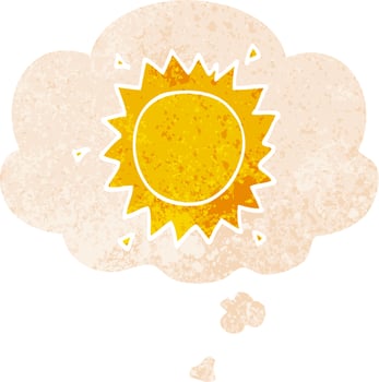 cartoon sun and thought bubble in retro textured style vector