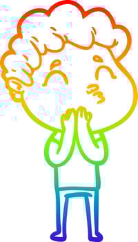 rainbow gradient line drawing cartoon man pouting vector