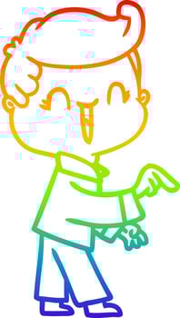 rainbow gradient line drawing cartoon laughing boy pointing vector