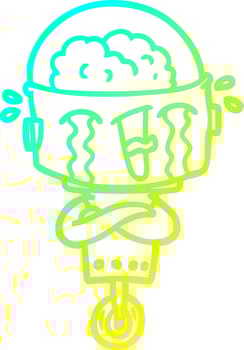 cold gradient line drawing cartoon crying robot vector