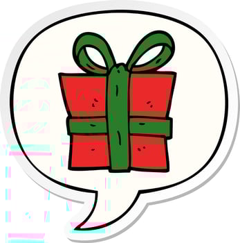 cartoon gift and speech bubble sticker vector