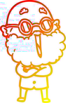 warm gradient line drawing cartoon joyful man with beard vector