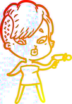 warm gradient line drawing cartoon surprised girl vector
