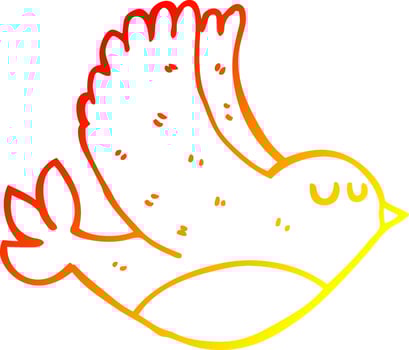 warm gradient line drawing cartoon flying bird vector