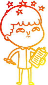 warm gradient line drawing cartoon amazed boy vector