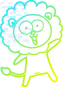 cold gradient line drawing happy cartoon lion vector