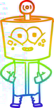 rainbow gradient line drawing happy cartoon robot vector