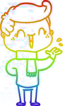 rainbow gradient line drawing cartoon laughing boy vector