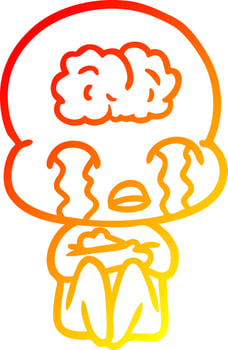 warm gradient line drawing cartoon big brain alien crying vector