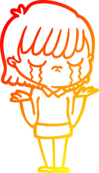 warm gradient line drawing cartoon woman crying vector