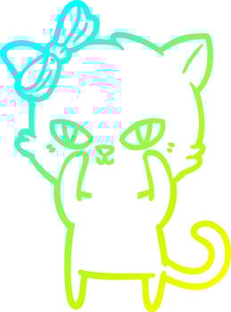 cold gradient line drawing cute cartoon cat vector