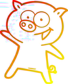 warm gradient line drawing cheerful dancing pig cartoon vector