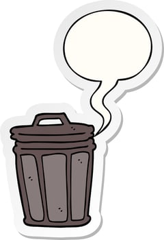 cartoon trash can and speech bubble sticker vector