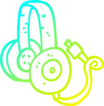 cold gradient line drawing cartoon headphones with wire vector