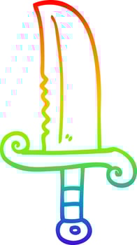 rainbow gradient line drawing cartoon jeweled sword vector