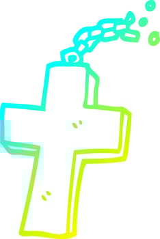 cold gradient line drawing cartoon crucifix on chain vector